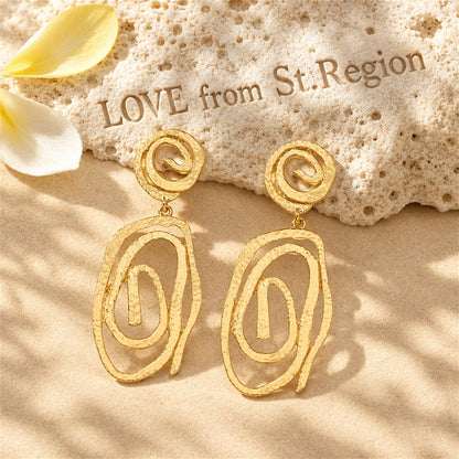 18K Gold-Plated Swirl Drop Earrings, gold drop earrings for women, elegant gift for her, lifestyle look