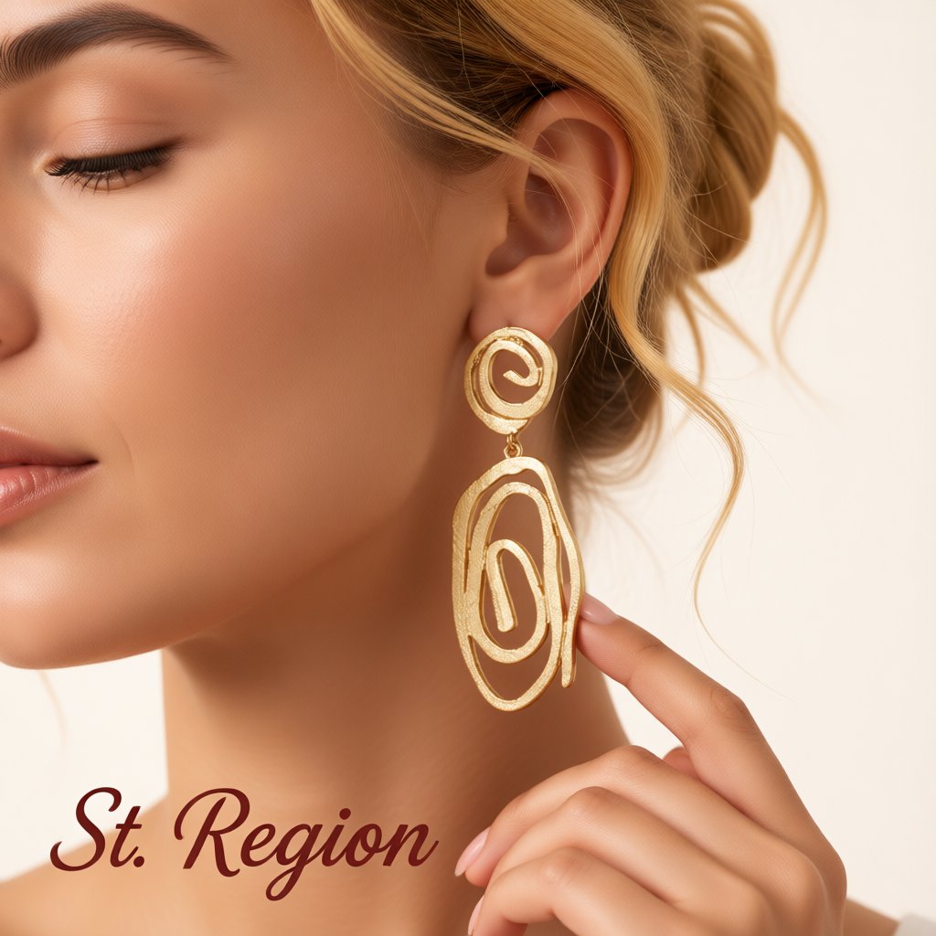 18K Gold-Plated Swirl Drop Earrings, gold drop earrings for women, elegant gift for her, styled look