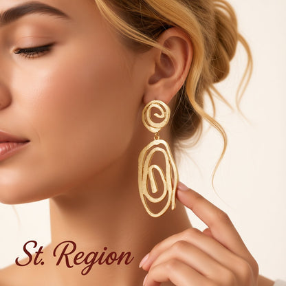18K Gold-Plated Swirl Drop Earrings, gold drop earrings for women, elegant gift for her, styled look