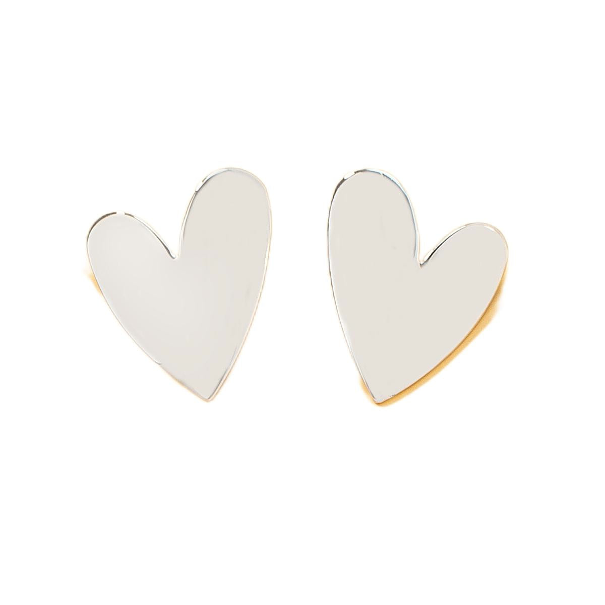 Silver-Plated Heart Stud Earrings, silver stud earrings for women, elegant gift for her, front view