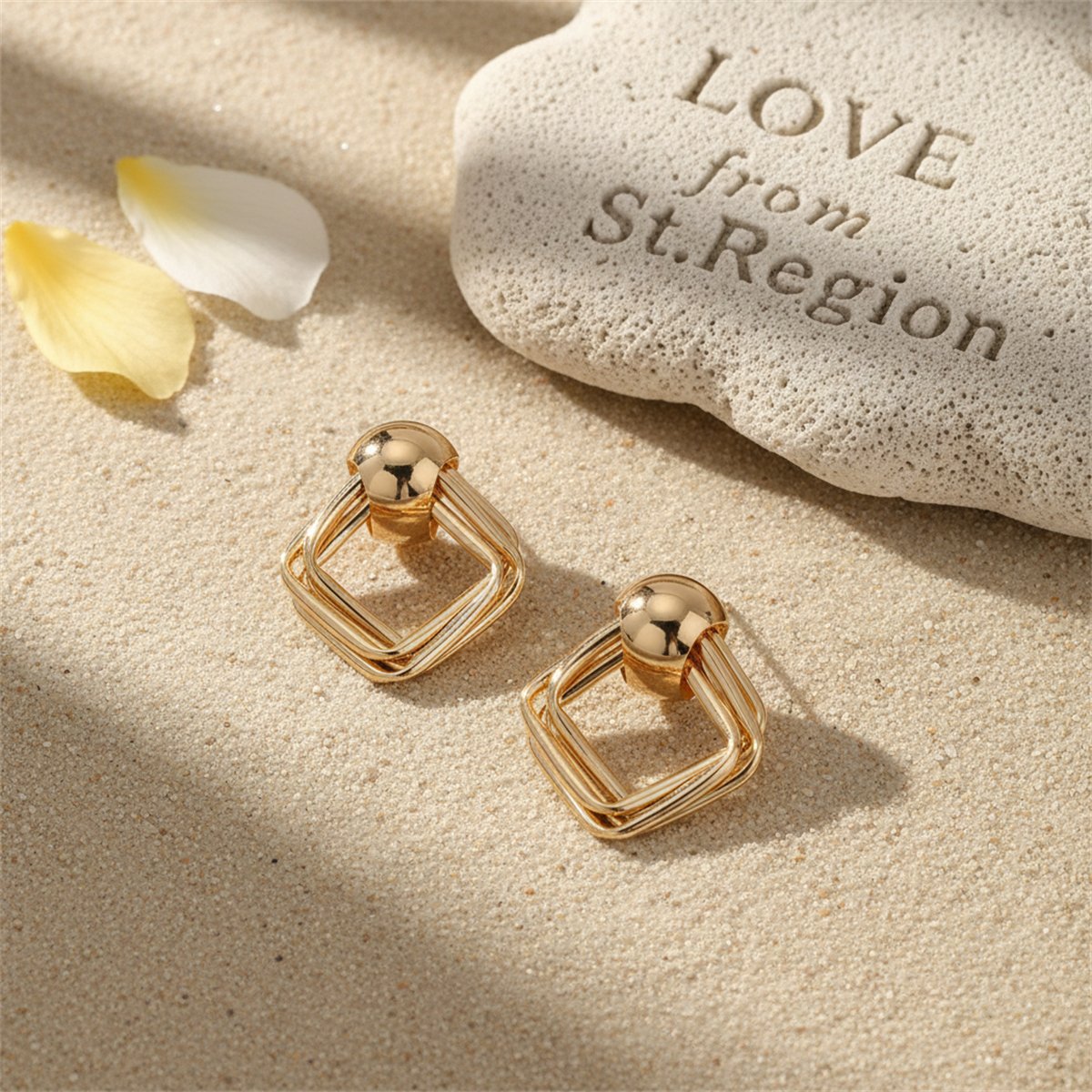 18K Gold-Plated Small Stacked Rhombus Stud Earrings, gold stud earrings for women, vintage-inspired design, lifestyle look