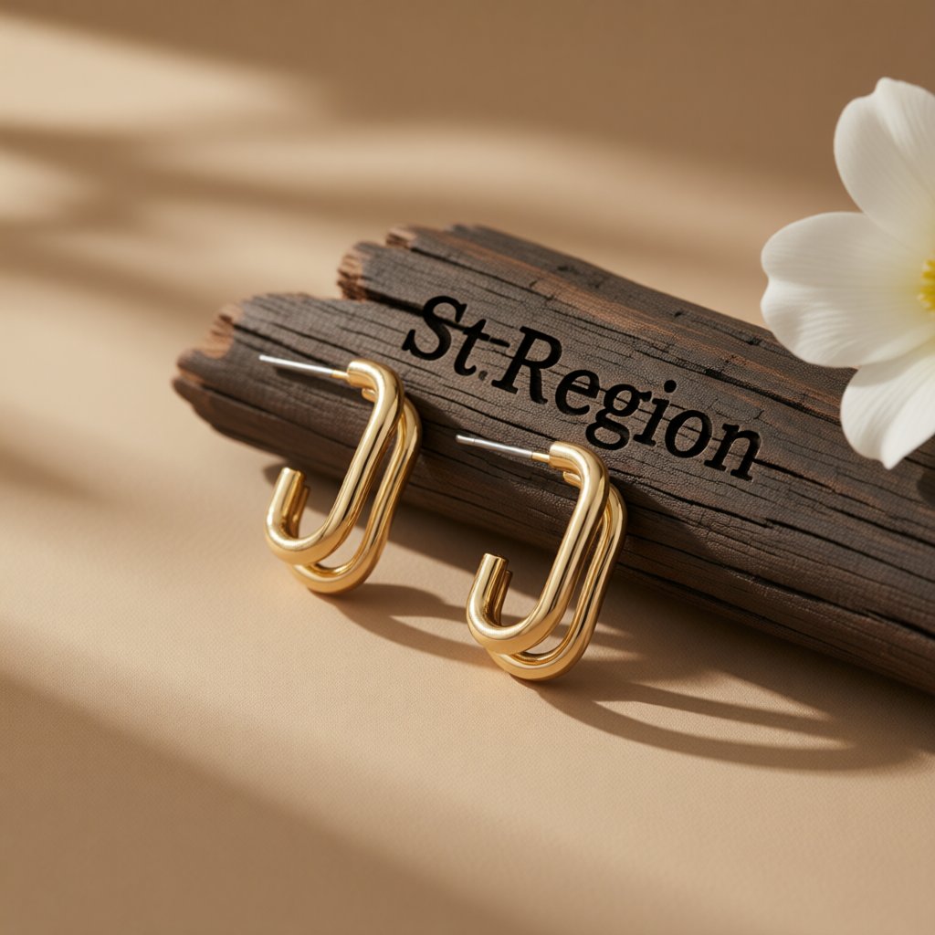 18K Gold-Plated Oval Huggie Earrings, gold huggie earrings, vintage-inspired design, front view