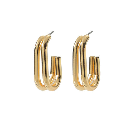 18K Gold-Plated Oval Huggie Earrings, gold huggie earrings, vintage-inspired design, side view