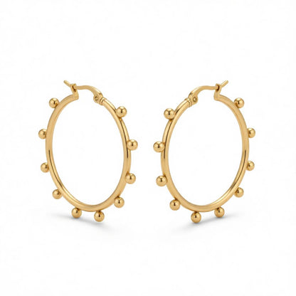 18K Gold-Plated Beaded Hoop Earrings, gold huggie earrings, elegant gift for her, side view