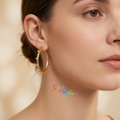 18K Gold-Plated Beaded Hoop Earrings, gold huggie earrings, elegant gift for her, styled look