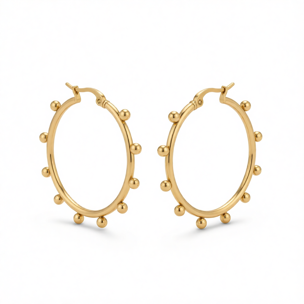 18K Gold-Plated Beaded Hoop Earrings