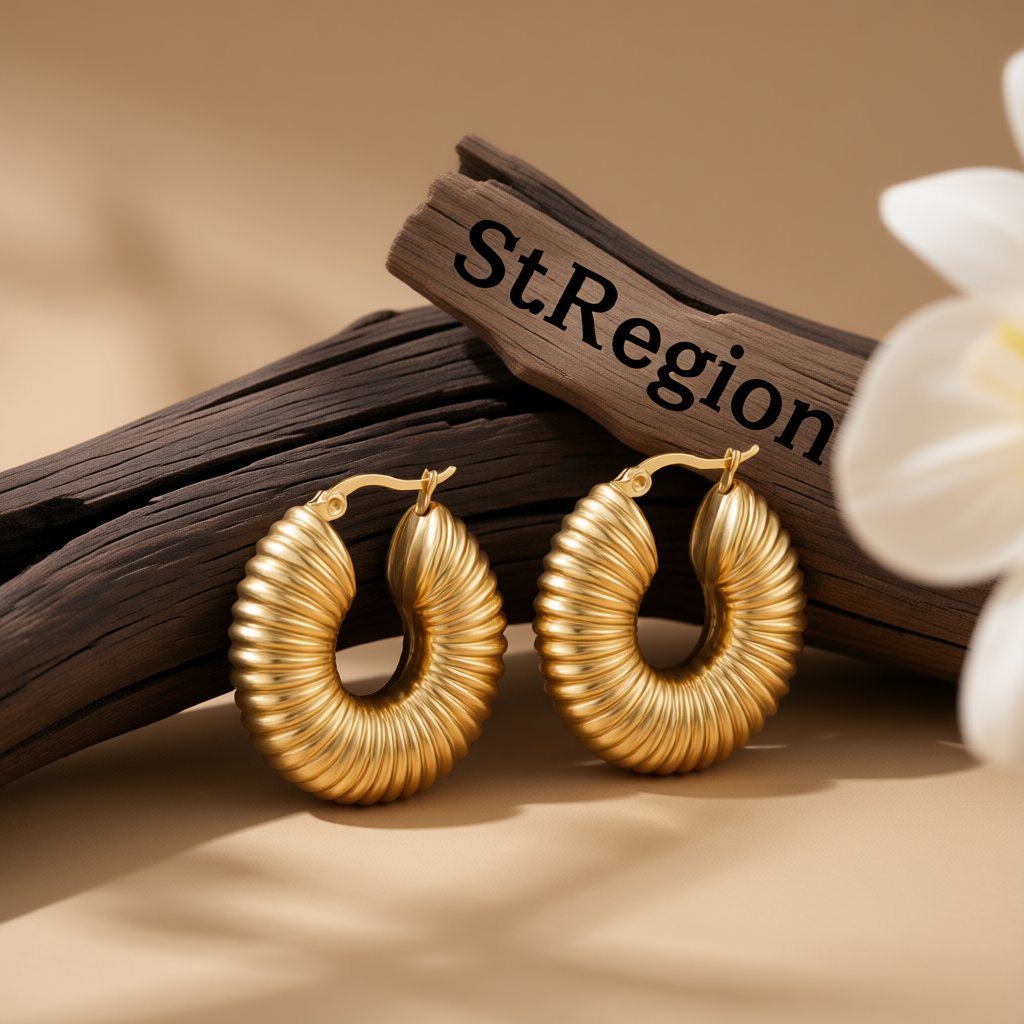 18K Gold-Plated Shell Huggie Earrings, gold stud earrings for women, vintage-inspired design, front view