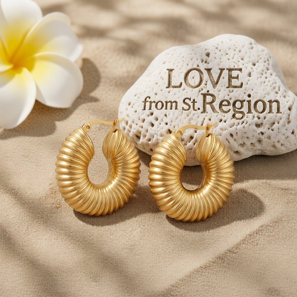 18K Gold-Plated Shell Huggie Earrings, gold stud earrings for women, vintage-inspired design, lifestyle look