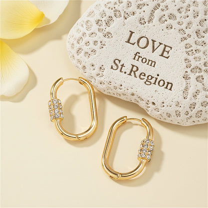 Cubic Zirconia and 18K Gold-Plated Coil Oval Huggie Earrings, gold huggie earrings, botanical inspired, lifestyle look