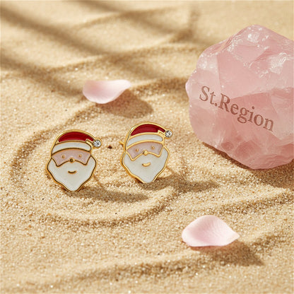 Cubic Zirconia and 18K Gold-Plated Santa Stud Earrings, gold stud earrings for women, detail close-up