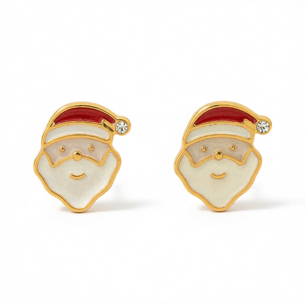 Cubic Zirconia and 18K Gold-Plated Santa Stud Earrings, gold stud earrings for women, dainty minimalist design, side view