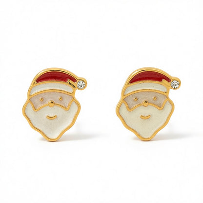 Cubic Zirconia and 18K Gold-Plated Santa Stud Earrings, gold stud earrings for women, dainty minimalist design, side view
