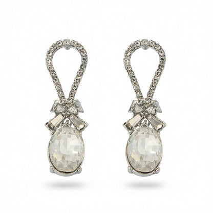 Crystal and Cubic Zirconia Silver-Plated Bow Oval Dangle Earring, silver drop earrings for women, side view