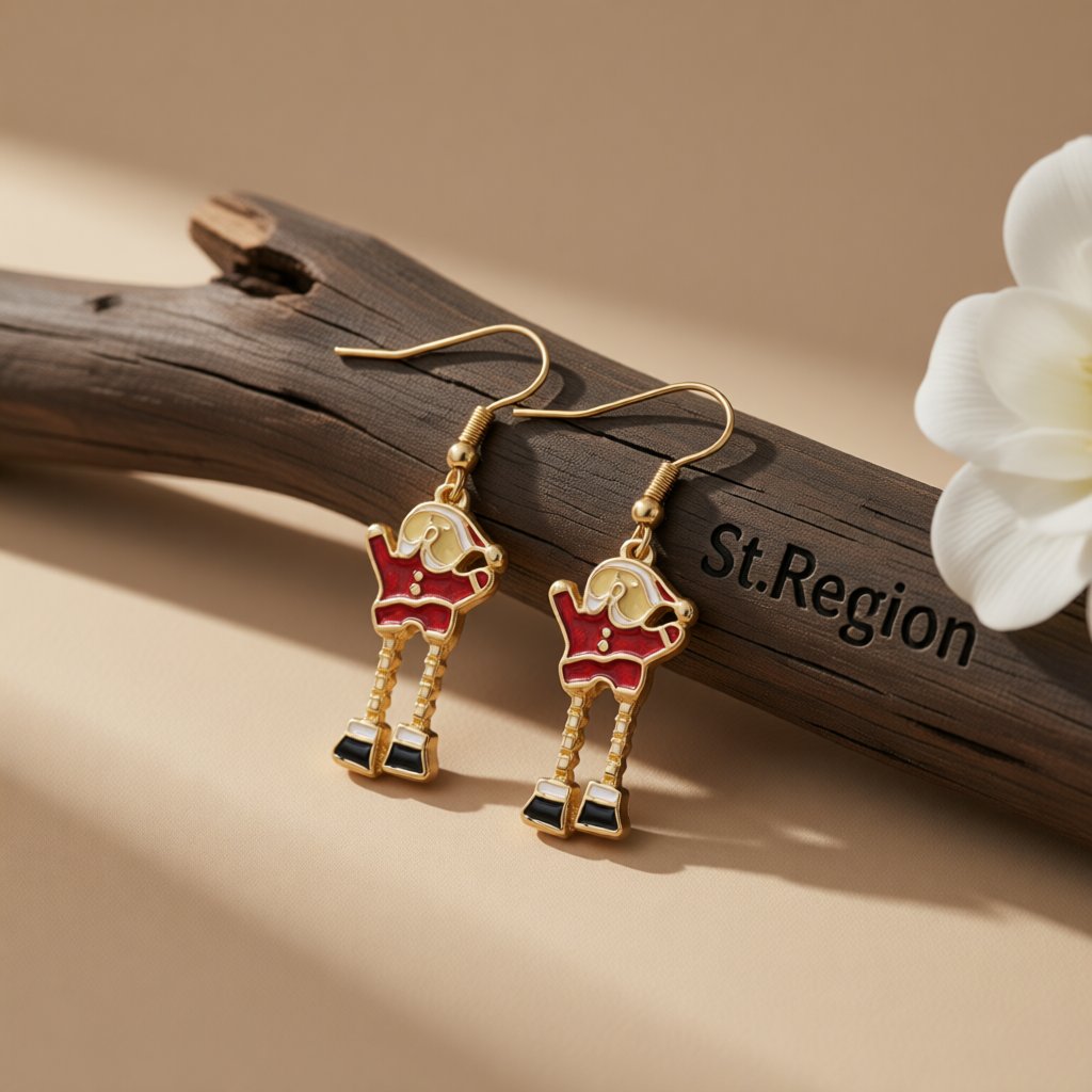 Red Enamel & 18K Gold-Plated Santa Drop Earrings