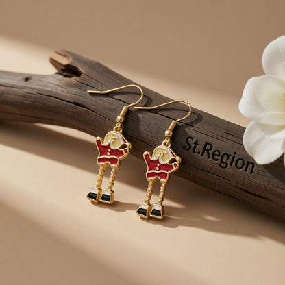 Red Enamel & 18K Gold-Plated Santa Drop Earrings