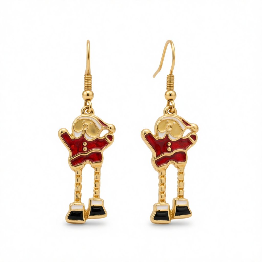 Red Enamel & 18K Gold-Plated Santa Drop Earrings
