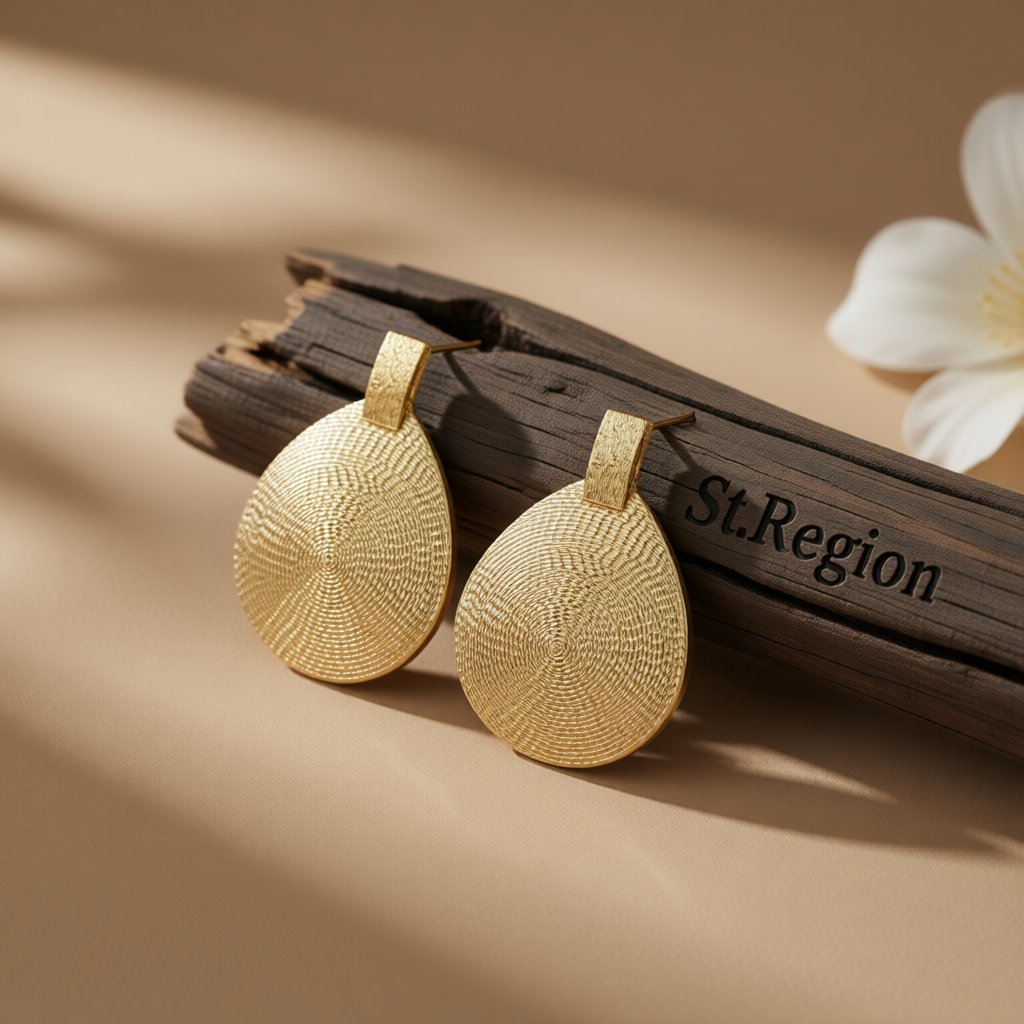18K Gold-Plated Textured Oval Drop Earrings, gold drop earrings for women, everyday style, front view