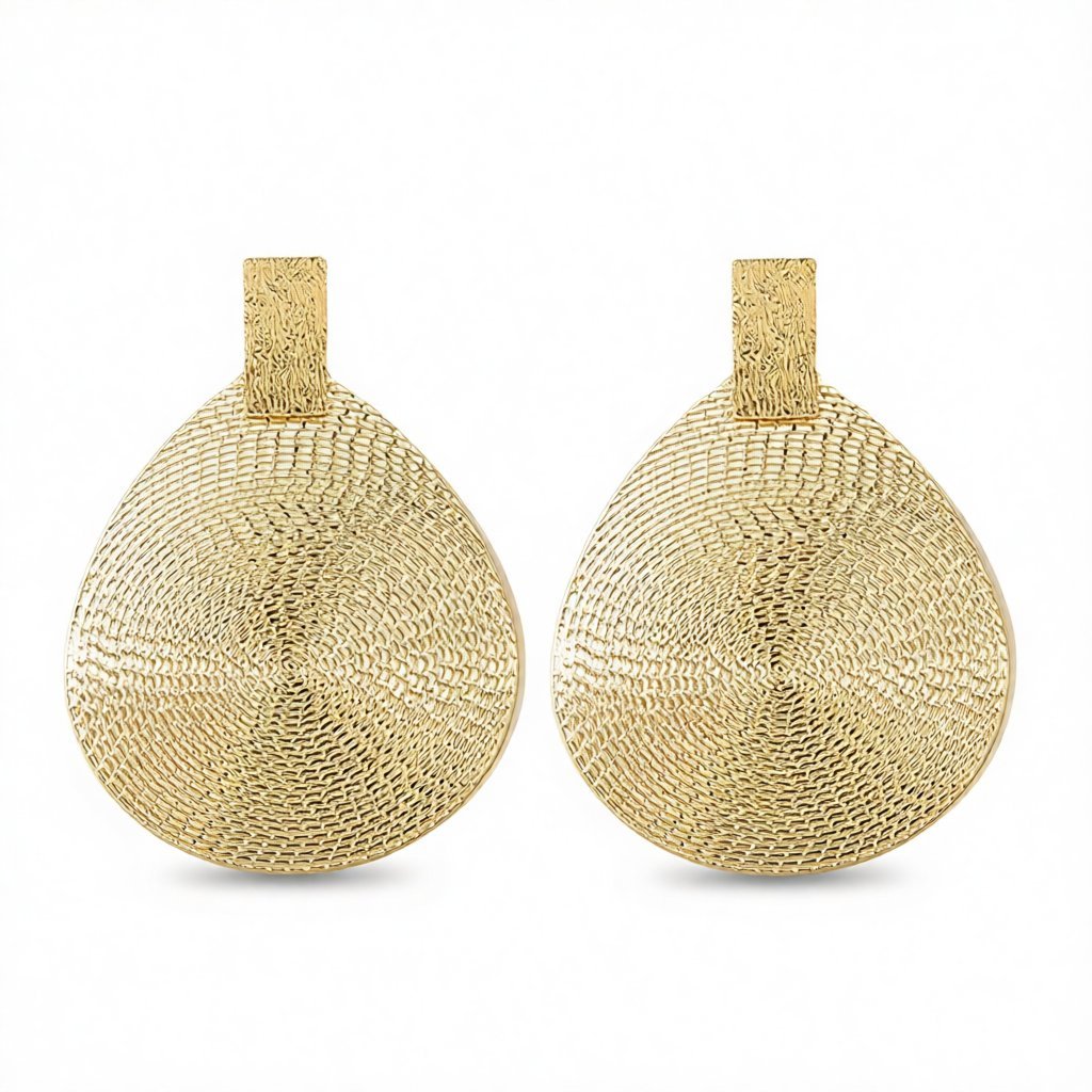 18K Gold-Plated Textured Oval Drop Earrings, gold drop earrings for women, everyday style, side view