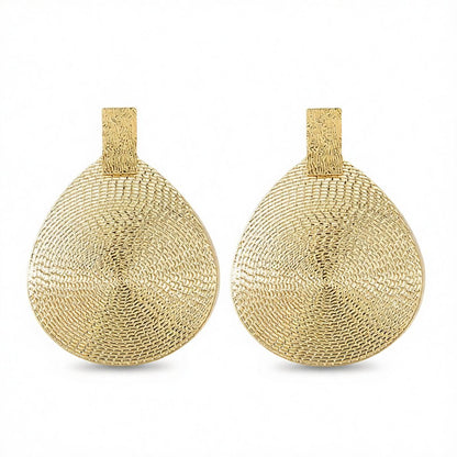 18K Gold-Plated Textured Oval Drop Earrings, gold drop earrings for women, everyday style, side view