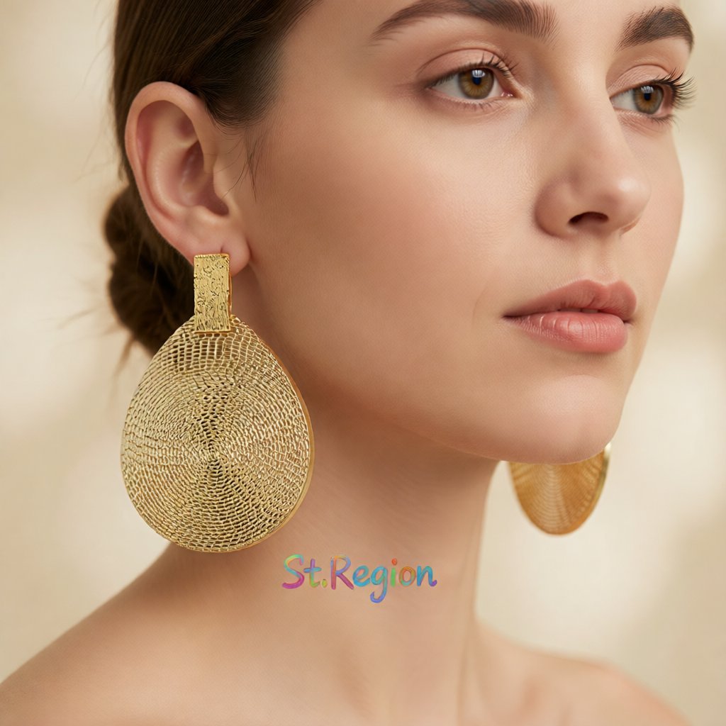 18K Gold-Plated Textured Oval Drop Earrings, gold drop earrings for women, everyday style, styled look