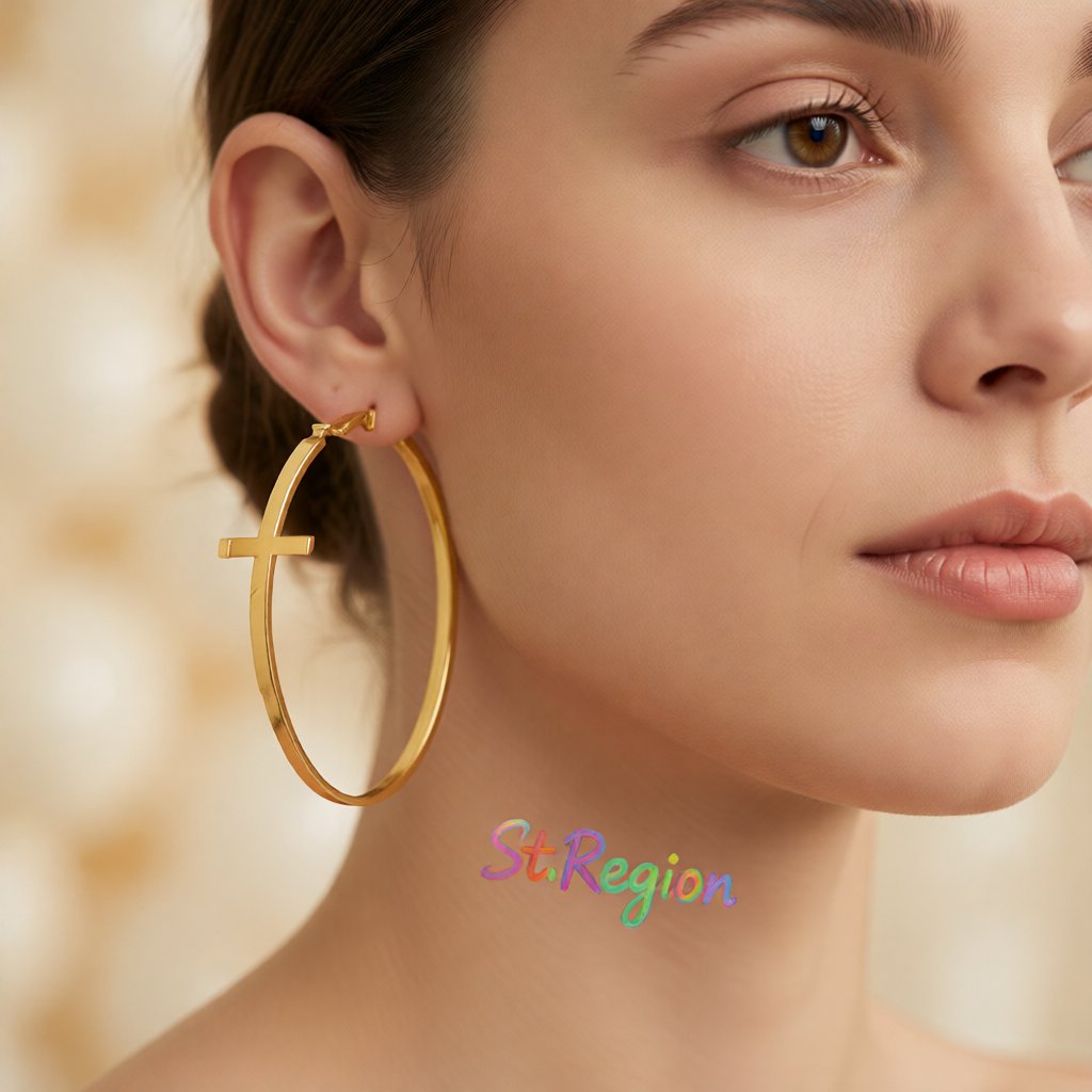 18K Gold-Plated Cross Hoop Earrings, gold hoop earrings for women, dainty minimalist design, styled look