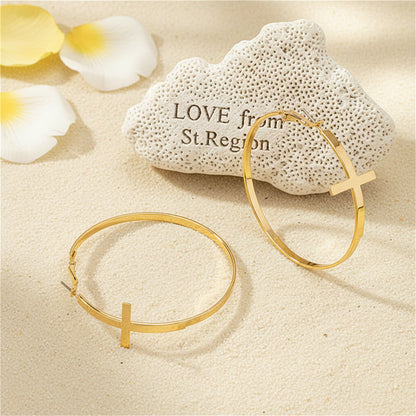 18K Gold-Plated Cross Hoop Earrings, gold hoop earrings for women, dainty minimalist design, lifestyle look