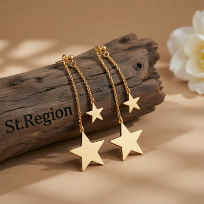 18K Gold-Plated Star Drop Earrings, botanical inspired, front view