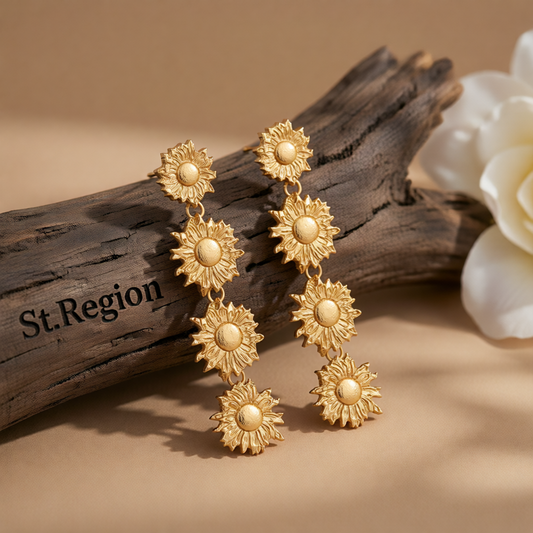 18K Gold-Plated Linked Sunflower Drop Earrings