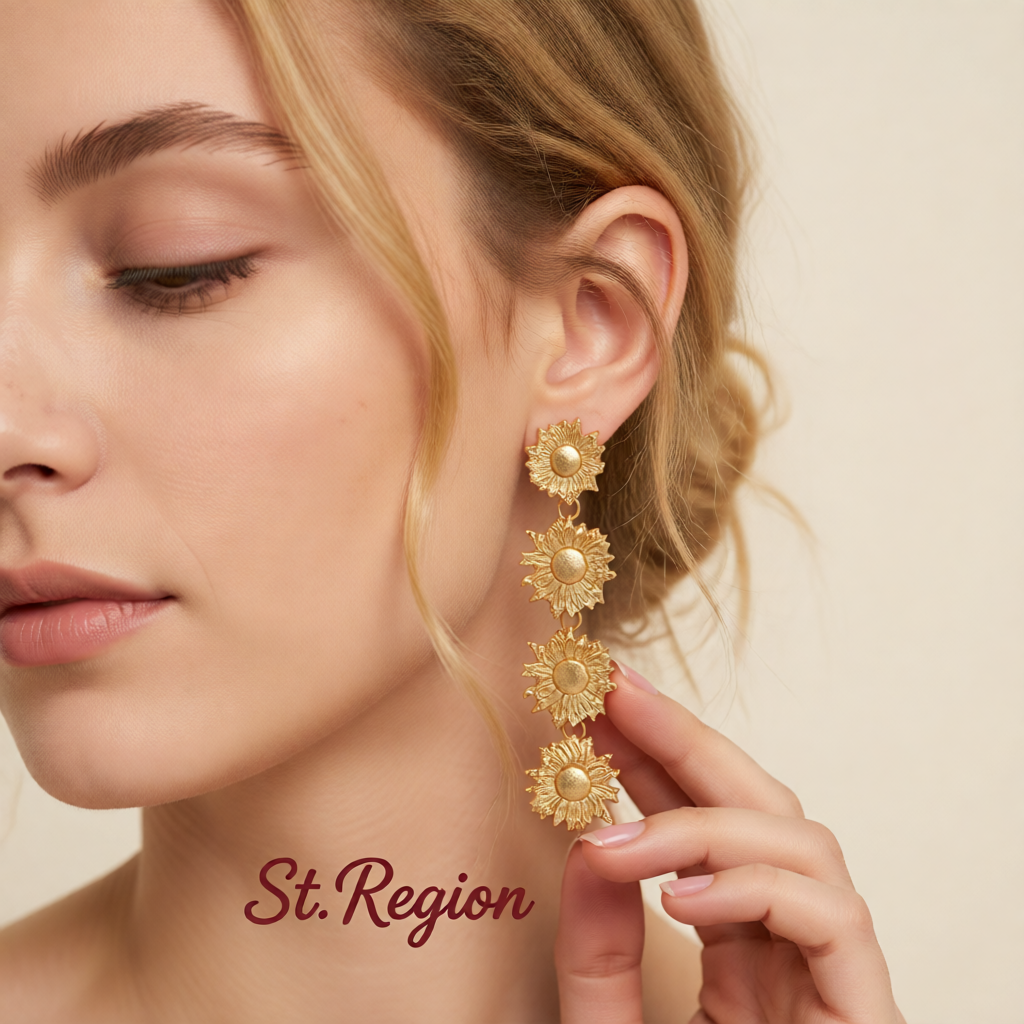18K Gold-Plated Linked Sunflower Drop Earrings