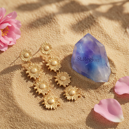18K Gold-Plated Linked Sunflower Drop Earrings