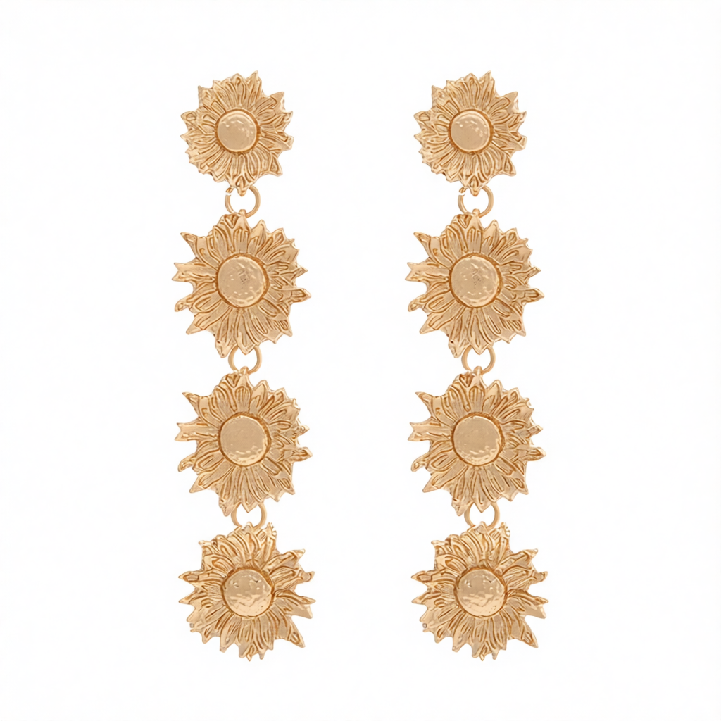 18K Gold-Plated Linked Sunflower Drop Earrings