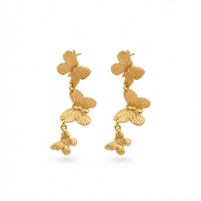 18K Gold-Plated Textured Linked Butterfly Drop Earrings
