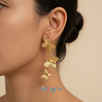 18K Gold-Plated Textured Linked Butterfly Drop Earrings
