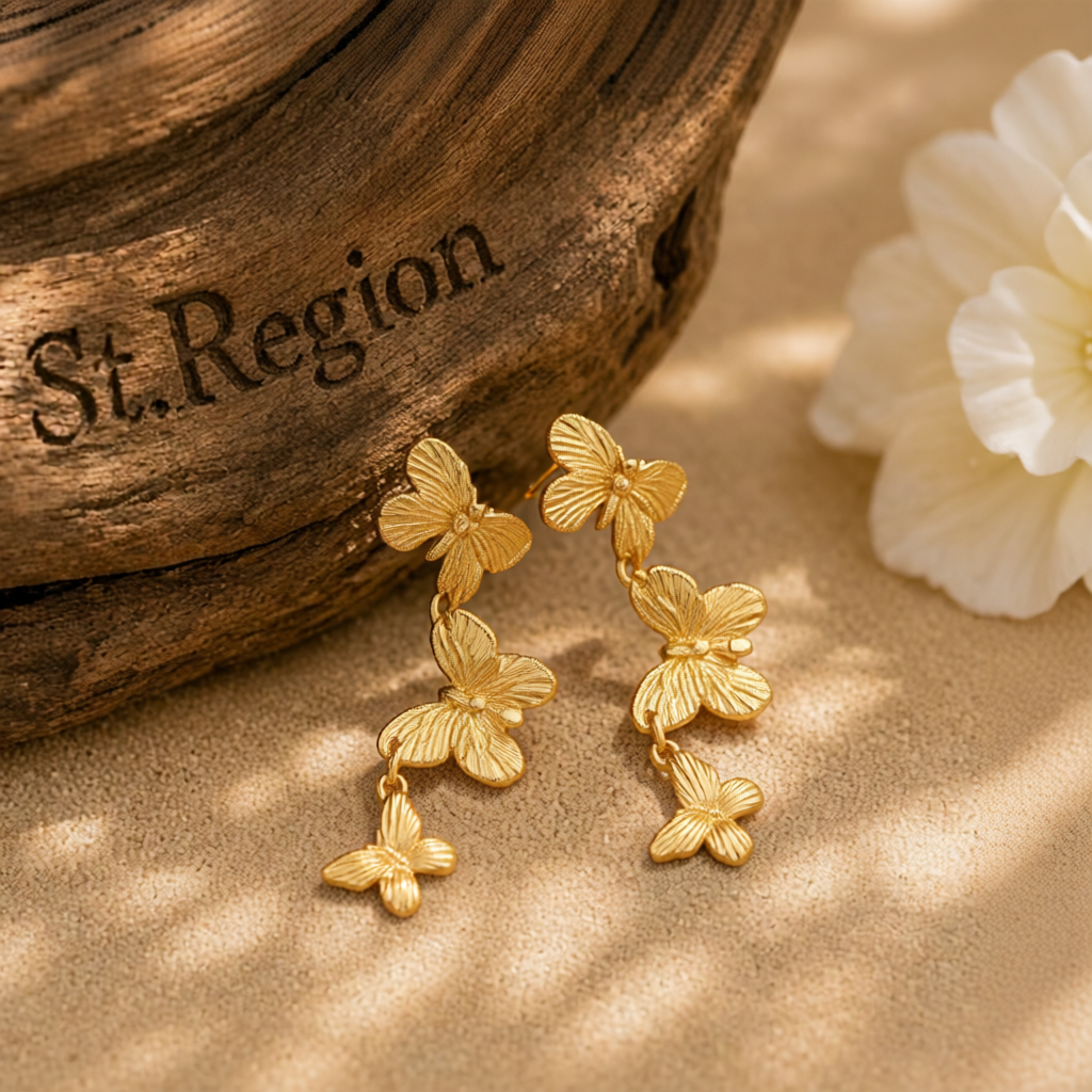 18K Gold-Plated Textured Linked Butterfly Drop Earrings