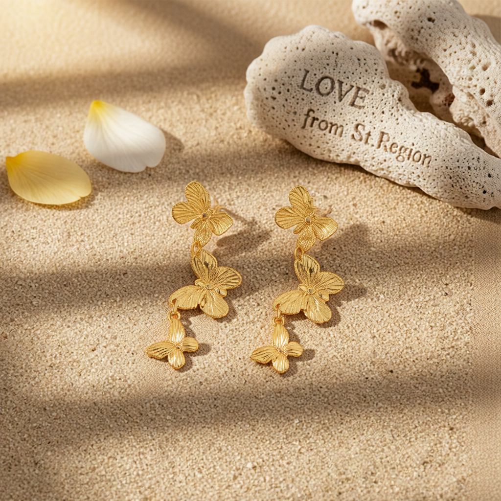 18K Gold-Plated Textured Linked Butterfly Drop Earrings