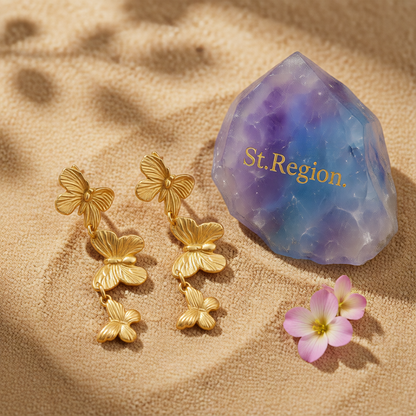 18K Gold-Plated Textured Linked Butterfly Drop Earrings