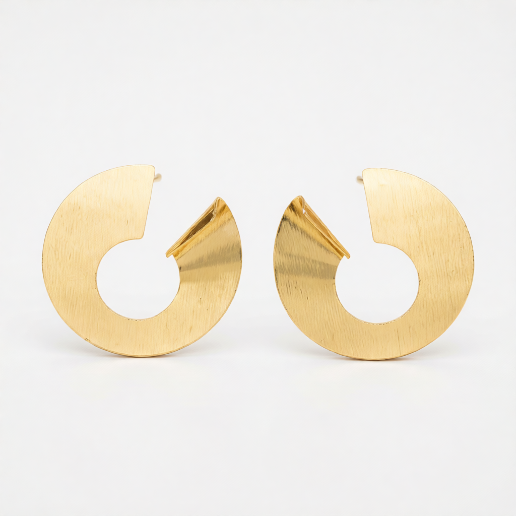 18K Gold-Plated Round Upturned Edge Drop Earrings