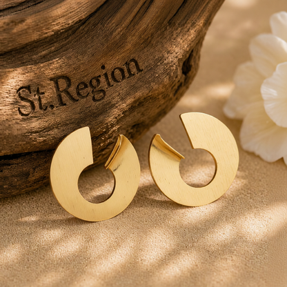 18K Gold-Plated Round Upturned Edge Drop Earrings