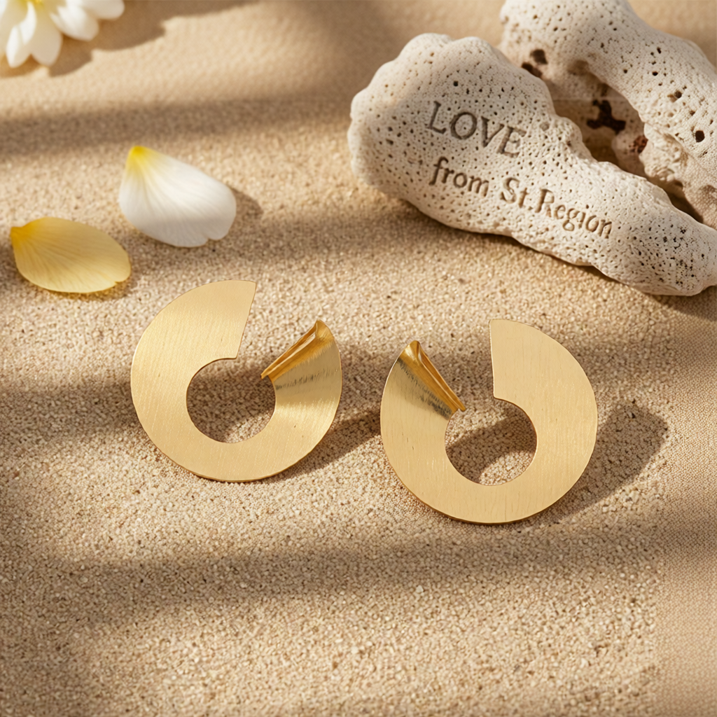18K Gold-Plated Round Upturned Edge Drop Earrings