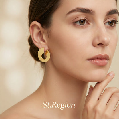 18K Gold-Plated Round Upturned Edge Drop Earrings