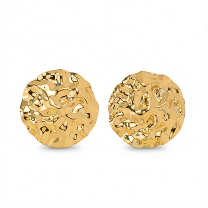 18K Gold-Plated Hamerred Round Stud Earrings