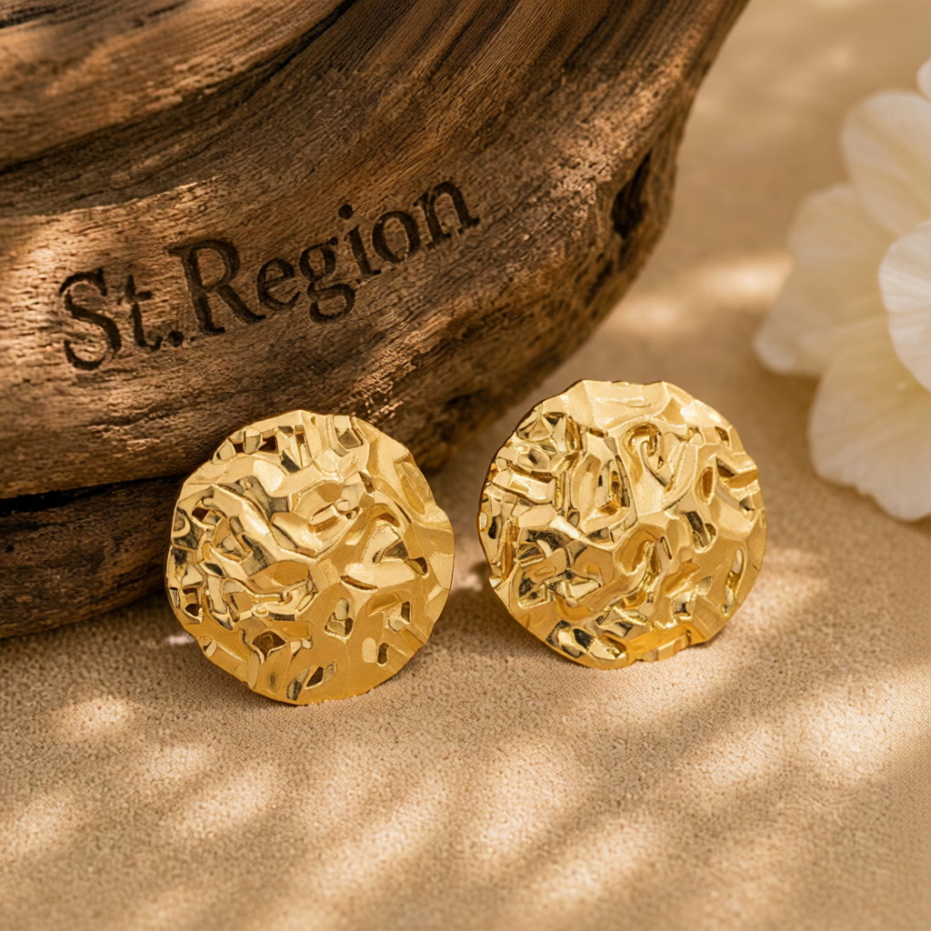 18K Gold-Plated Hamerred Round Stud Earrings