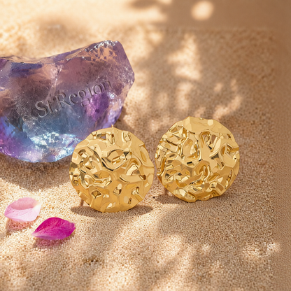 18K Gold-Plated Hamerred Round Stud Earrings