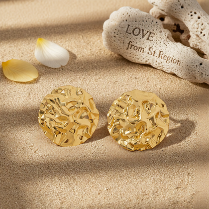 18K Gold-Plated Hamerred Round Stud Earrings
