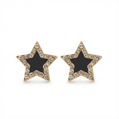 Cubic Zirconia & Black Acrylic 18K Gold-Plated Star Stud Earrings
