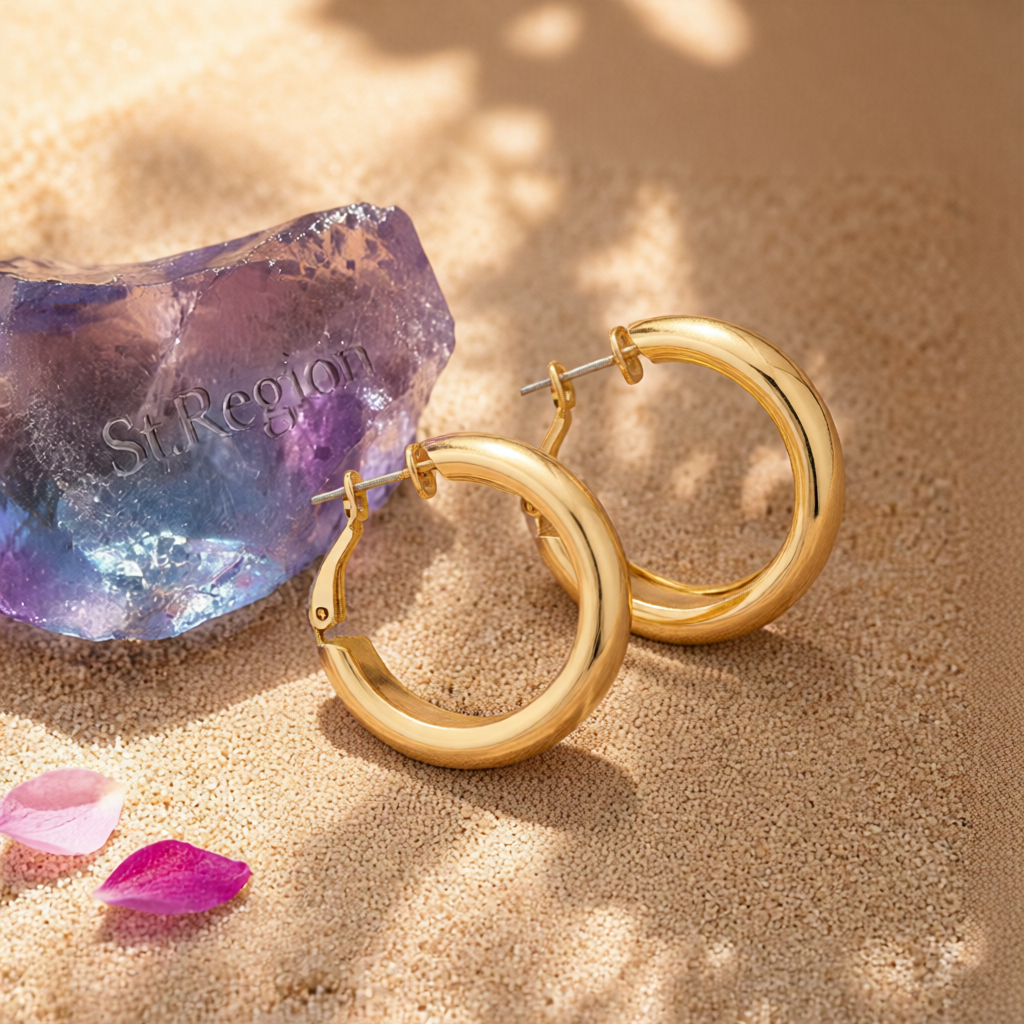 18K Gold-Plated Thick Hoop Earrings