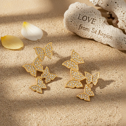 Cubic Zirconia & 18K Gold-Plated Linked Butterfly Drop Earrings