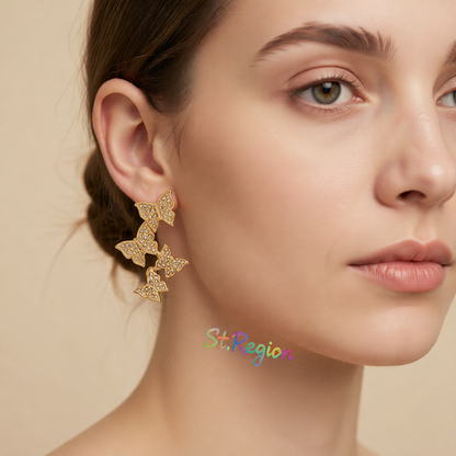 Cubic Zirconia & 18K Gold-Plated Linked Butterfly Drop Earrings