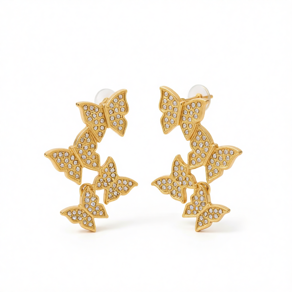 Cubic Zirconia & 18K Gold-Plated Linked Butterfly Drop Earrings