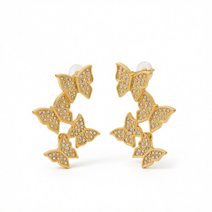 Cubic Zirconia & 18K Gold-Plated Linked Butterfly Drop Earrings